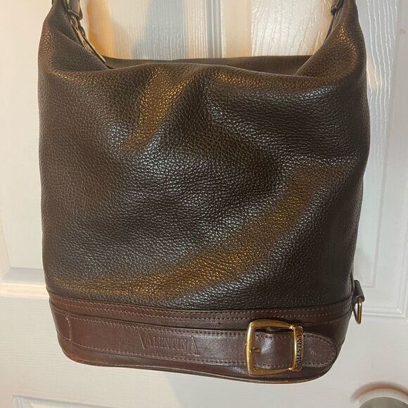 Valentina Made in Italy leather black and brown bucket bag gold tone hardwares - Picture 1 of 16